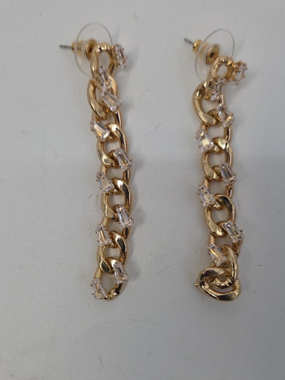 Express Gold Link Drop Earrings with Cubic Zirconia Stones Glam Feminine - Picture 4 of 4
